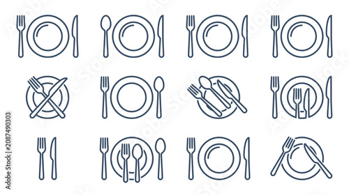 фотографія Table Setting Icons: Various Plate and Cutlery Arrangements