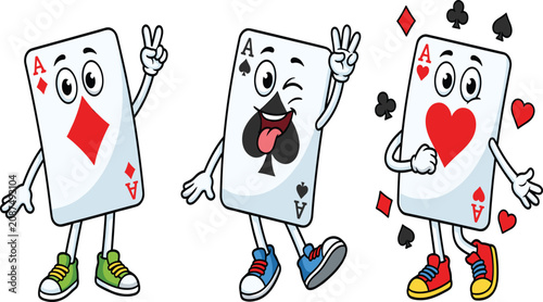 Playing Card Mascot Clipart Set – Ace of Diamonds, Spades and Hearts Cartoon Characters