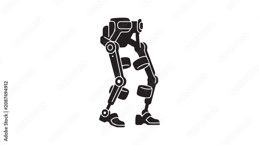 Fototapeta premium Robotic rehabilitation exoskeleton illustration depicting advanced assistive technology for physiotherapy and mobility support with a sleek mechanical wearable device design