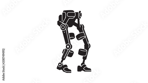 Robotic rehabilitation exoskeleton illustration depicting advanced assistive technology for physiotherapy and mobility support with a sleek mechanical wearable device design