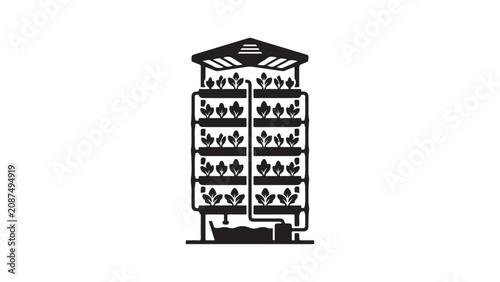 Vertical hydroponic farm icon illustrating a modern multilayer farming system for sustainable indoor agriculture and controlled plant growth using waterbased nutrient solutions in urban settings