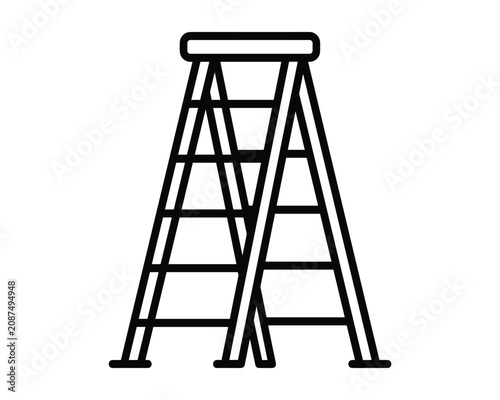 Simple line drawing of a stepladder on transparent background