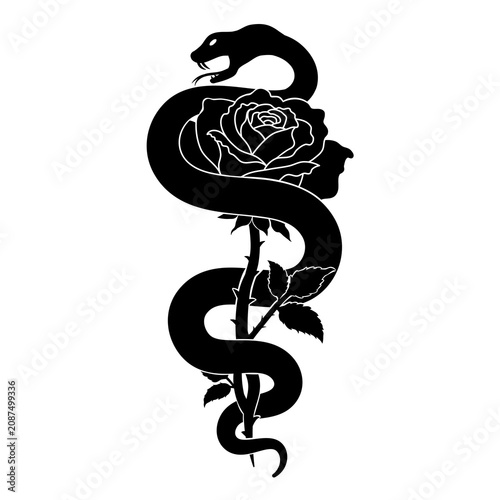 Snake Rose Gothic Tattoo Design