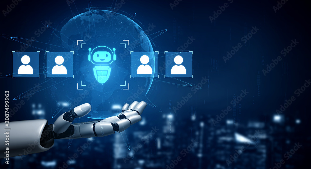 Fototapeta premium AI assistant collaborates with human team members to support workflow, boost efficiency, and enhance collaborative productivity in digital environments Vouch