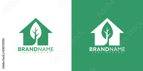 Eco friendly house leaf logo template.