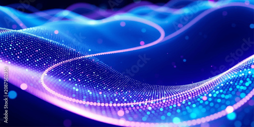Abstract Blue Glowing Wave Lines Background with Futuristic Energy Motion, Fractal Light Patterns, Digital Technology Design, and Modern Space Inspired Wallpaper Illustration