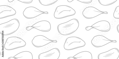 doodle potato chips pattern background. potato chips seamless pattern background. unhealthy snacks chips pattern.
