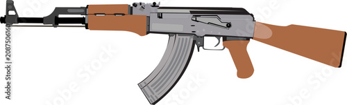 Schilderij op canvas Vector illustration of a classic AK-47 assault rifle isolated on a white background