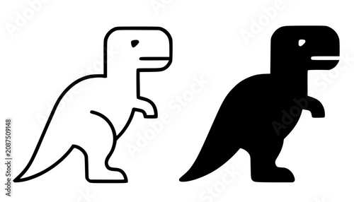 Obraz na plátně Minimalist dinosaur icon in outline and silhouette design