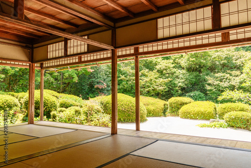    View of a Japanese Garden from a Traditional House