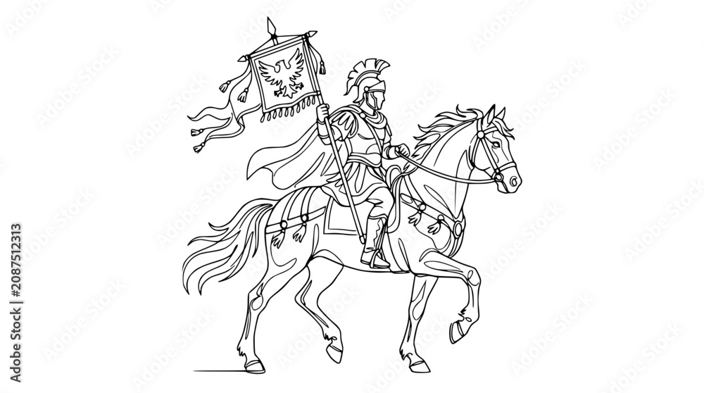 Fototapeta premium Roman Centurion Warrior on Horseback with Banner