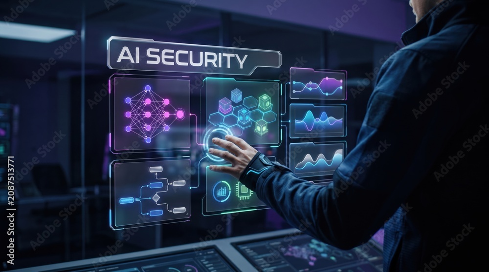 Fototapeta premium Artificial Intelligence - AI Security Interface and Virtual AI Control Panels