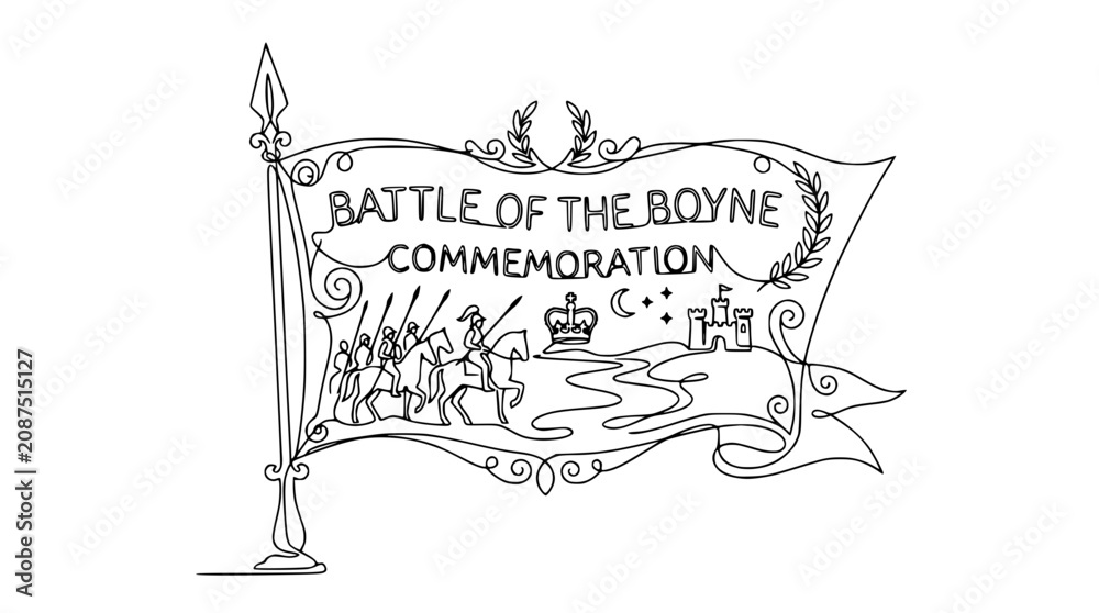 Fototapeta premium Battle of the Boyne Commemoration Flag with Cavalry and Castle Illustration