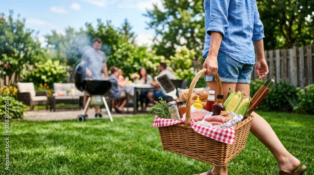 Obraz premium Family Enjoying Barbecue in a Beautiful Garden Setting.