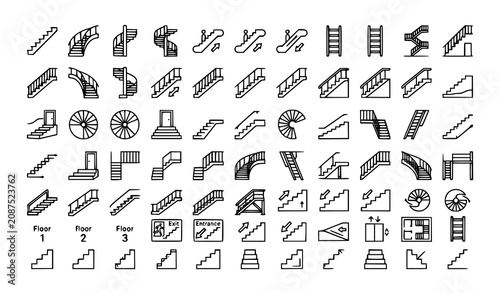 Modern staircase outline icon pack vector illustration