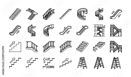 Monochrome staircase icon collection editable vector illustration