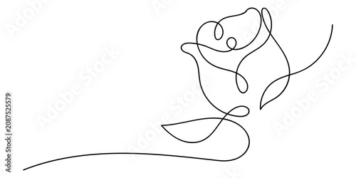 Continuous line drawing of a rose flower vector illustration. Single line art minimalist rose Editable stroke.