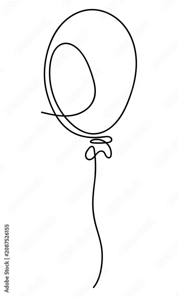Obraz premium Continuous line drawing of balloon. Minimalist single line art of balloon vector illustration. Simple hand drawn balloon Editable stroke.