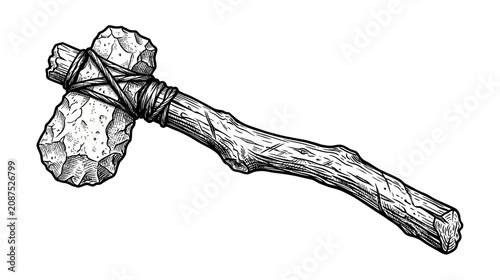 Fotografie Ancient Stone Axe, Prehistoric Tool, Primitive Weapon, Handcrafted