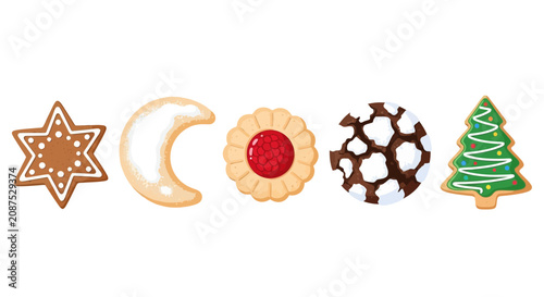 Photos Set of various traditional Christmas cookies isolated on a white background