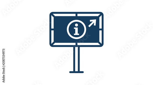 Foto Information sign icon with arrow on a stand, blue and white graphic illustration