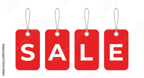 Obraz na plátně Red sale tags with white lettering on a white background discount retail promoti