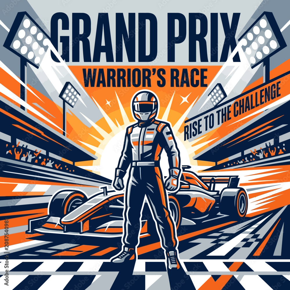 Obraz premium Grand Prix Warrior's Race Rise To The Challenge Racing Illustration