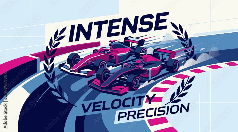 Obraz premium Intense Velocity Precision Racing Cars Competing On Track