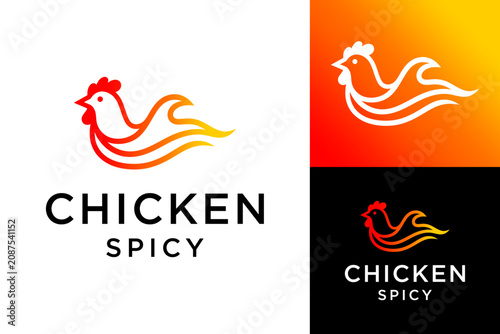Vászonkép Spicy Chicken Logo Design, Abstract Fire Flame and Poultry Symbol for Fast Food,