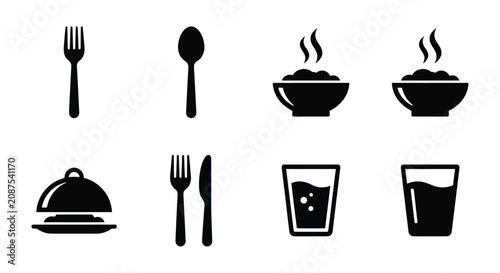 Bild auf Leinwand Cutlery And Food Silhouette Collection On White Background flatware fork spoon b