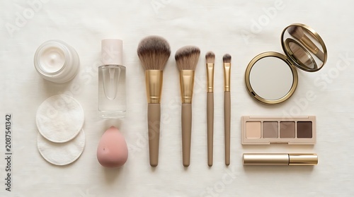 Set of professional makeup brushes and cosmetic tools for beauty and skin care routine. beginner makeup guide