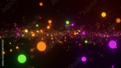 Abstract colorful glowing bokeh particles loop background