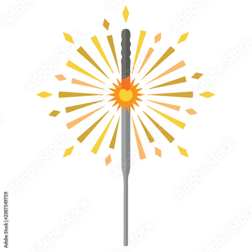 Schilderij op canvas Burning sparkler with golden light rays for festive occasion sparkler firework c