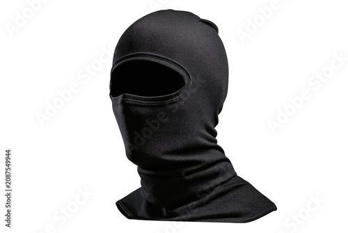 Black Balaclava Mask Isolated on Dark Background with Smooth Fabric Texture knit