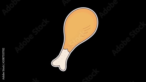 Seamless looping animation of a bouncing fried chicken drumstick for culinary and fast food concepts. Flat style sticker design element isolated on transparent alpha channel background