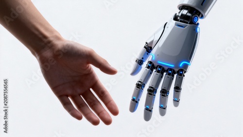 Human hand and robotic hand reaching