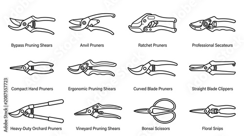 Fotografie Garden Pruner Vector Icon Set Featuring Secateurs Bypass Shears Hand Pruning Cli
