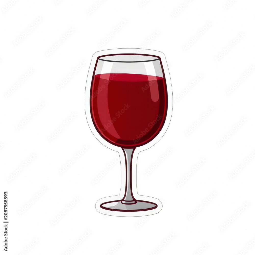 Obraz premium Sticker style illustration of a glass of red wine