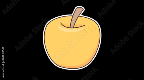 Seamless looping animation of a swaying yellow apple for autumn and farm harvest concepts. Flat style sticker design element isolated on transparent alpha channel background
