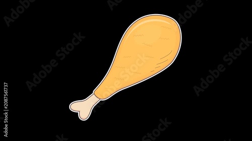 Seamless looping animation of a bouncing fried turkey drumstick for Thanksgiving food feast concepts. Flat style sticker design element isolated on transparent alpha channel background