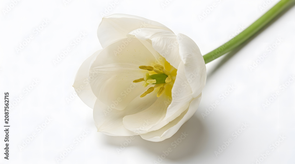 Fototapeta premium White tulip blooming on a white background
