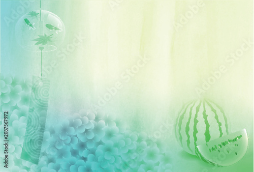 Canvastavla Refreshing Summer Atmosphere with Watermelon Wind Chime and Hydrangeas