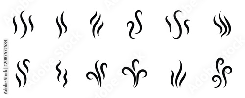Set of smoke line art icon isolated on white background. Simple smoking icon Representing fire, steam, cooking aroma, vapor effects in apps and user interfaces.