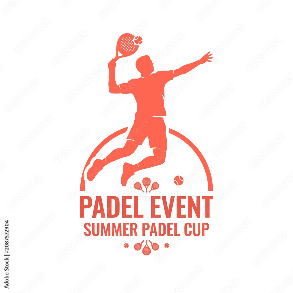 Obraz premium Dynamic Padel Player Silhouette Leaping For A Shot In A Stylish Graphic Design Template