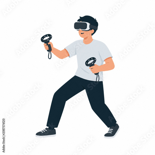 Man Playing Virtual Reality Game Flat Vector Illustration