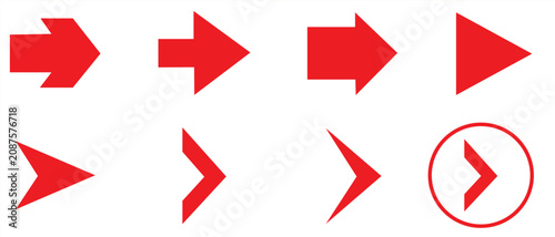 фотографія Set of eight different red arrows pointing to the right for navigation and web d