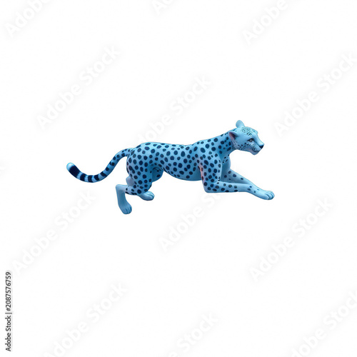 Running blue stylized leopard on black background