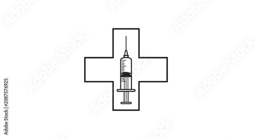 Foto Syringe encased within a medical cross symbol represents healthcare services and clinical vaccination programs