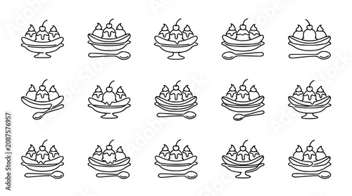 Seamless Pattern of Banana Split Ice Cream Desserts, Hand Drawn Style