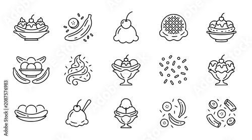 Ice Cream Sundae & Banana Split Icons: Sweet Desserts Collection